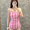 Pink Plaid HelloKitty Cartoon One-piece Triangle Racing Swimsuit Cute Student Swimming Pool Training