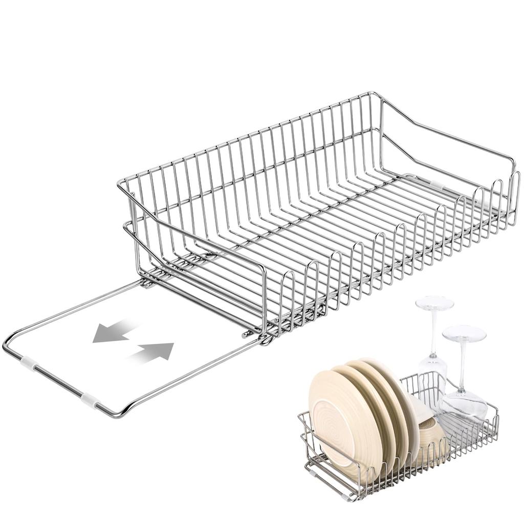 Wowfill Over-the-Sink Extendable Dish Drainer, Stainless Steel, Rust-Resistant and Scratch-Resistant (Silver, 33cm)