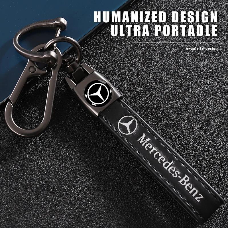 GLC GLB 1Pcs Car Metal Key Chain Gift Leather Emblem Key Ring For Mercedes Benz AMG W203 W206 W220 W205 W211 W212 W201 W210 W10