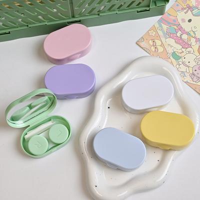 Boîtier Portatif pour Lentilles de Contact Couleur Crème avec Miroir Mini Kit d'Entretien pour les Yeux Anti-fuite Boîte de Rangement de Voyage pour Femmes