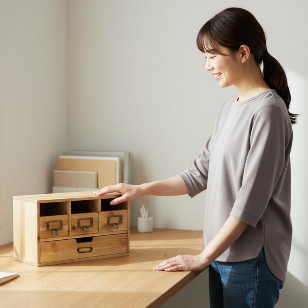 Rustic Desktop Storage Drawers Multi-Compartment Wooden Desk Organizer