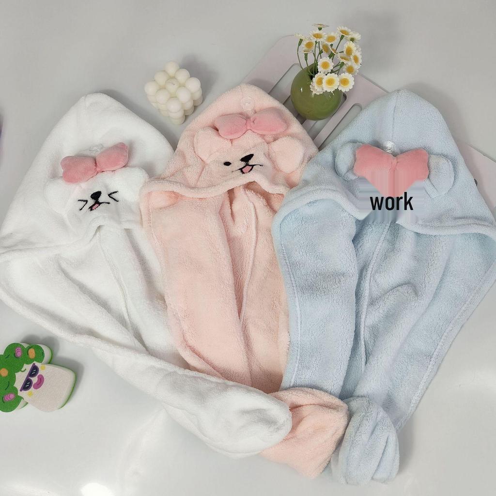 Cute Coral Fleece Puppy Hair Drying Hat - Quick Absorbent Towel Wrap for Girls with Long Hair