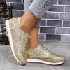 Plus Size Flat Casual Sports Shoes Women's 2025 New Sequin Lace-up Shoes