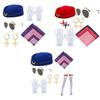 Airline Stewardess Costume Accessories with Stewardess Hat Scarf Brooch Pin Sunglasses Gloves Earrings for Women Cosplay