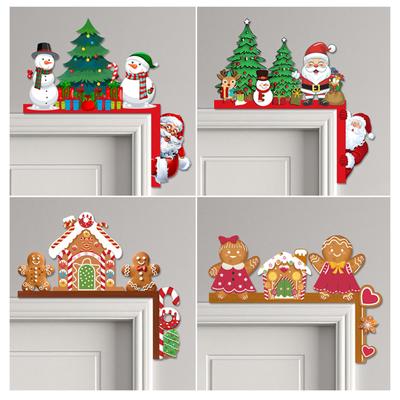 2 Pcs Christmas Gingerbread Man Wooden Door Corner Decor Christmas Gingerbread Man Candy Door Toppers for Front Indoor Outdoor