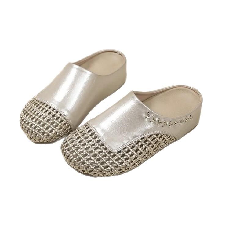 Thick-soled Woven Hollow Bag Head Sandals Women's Shoes 2025 New Comfortable and Breathable One-pedal Beach Roman Slippers