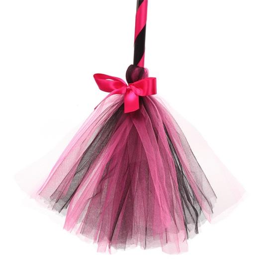 Net Yarn Bowknot Decor Cosplay Decorative Halloween Witch Broom Costume Party Halloween Plastic Broom Props Party Supplies