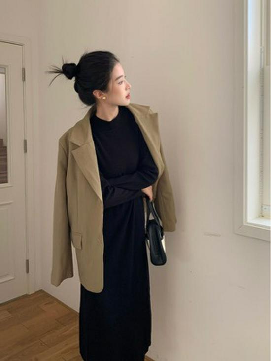 

2026 Autumn/Winter Knitted Loose Fit Slimming Long Dress One Size чёрный
