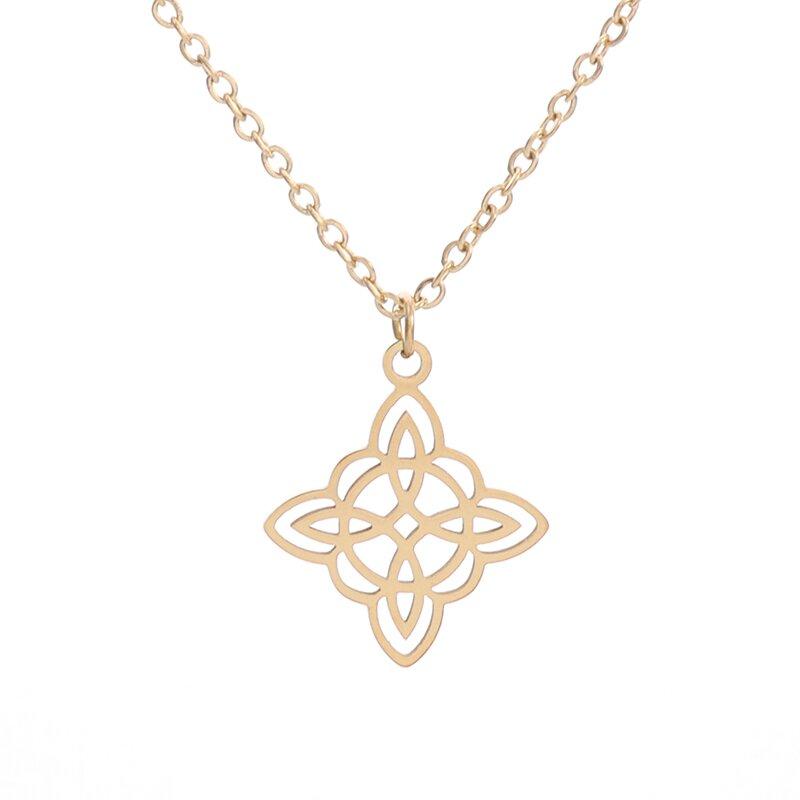 Good Luck Celtic Irish Knot Necklace Stainless Steel Witch Moon Amulet Protection Jewelry Women Fashion Necklace