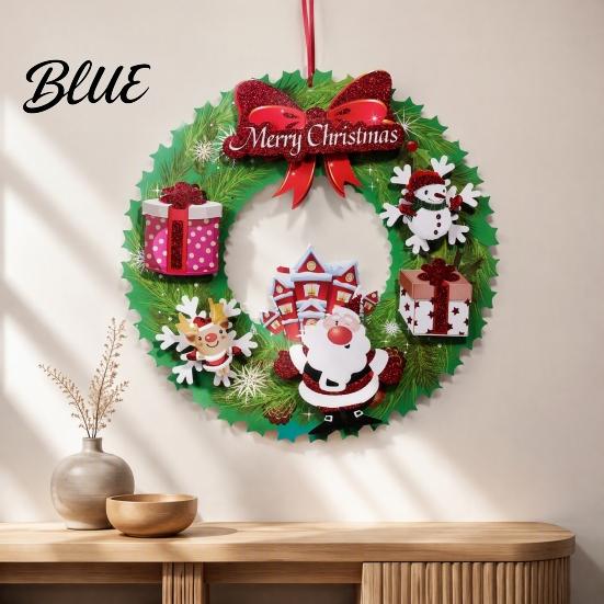 Seasonal Home Decor Christmas 3D Wreath Pendant with Hanging Rope Cartoon Garland Ornaments Snowman Door Ornaments Lightweight Paper for Holiday