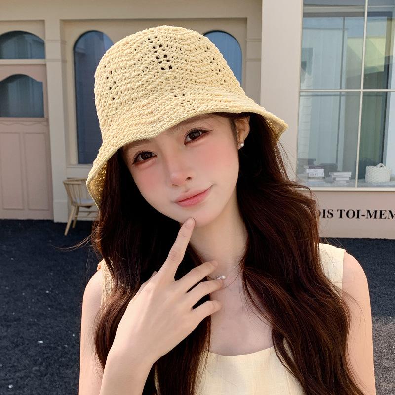 Hat women's spring and summer fashion hollow sunshade bucket hat outdoor travel breathable bucket hat showing washbasin hat