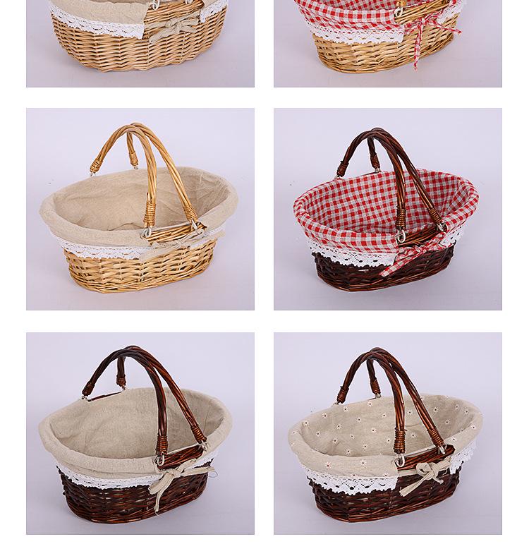 Woven Wicker Picnic Basket Handbag with Handle - Pastoral Style Fruit Storage E18