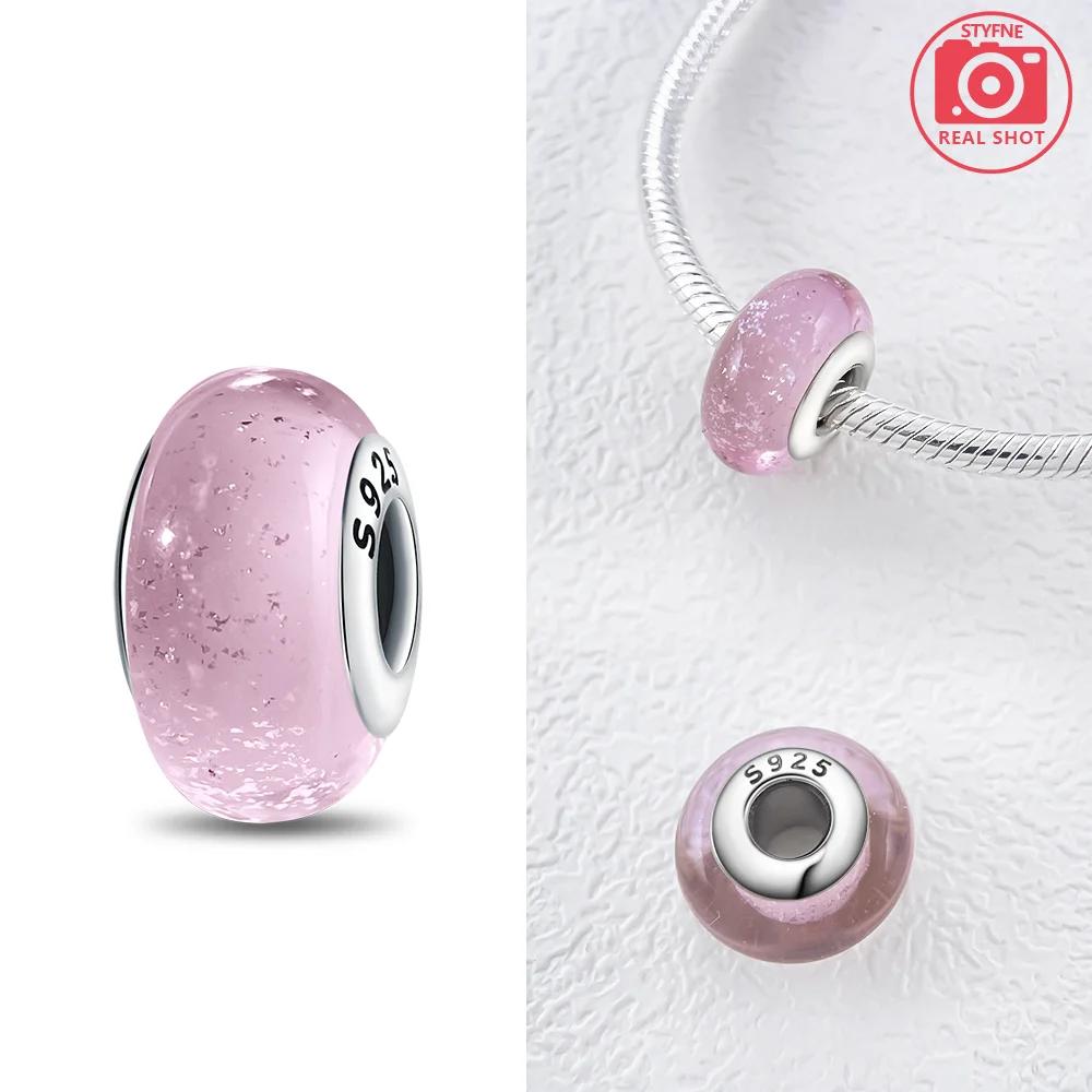 925 Silver Bracelet Women Diy Jewelry Gift Accessories Charms Beads Pink Murano Glass Blue Flower Butterfly Beads
