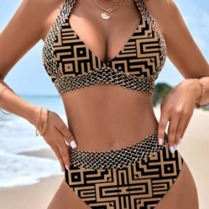Women S Split Swimsuit High Waist Backless Solid Color Swimwear