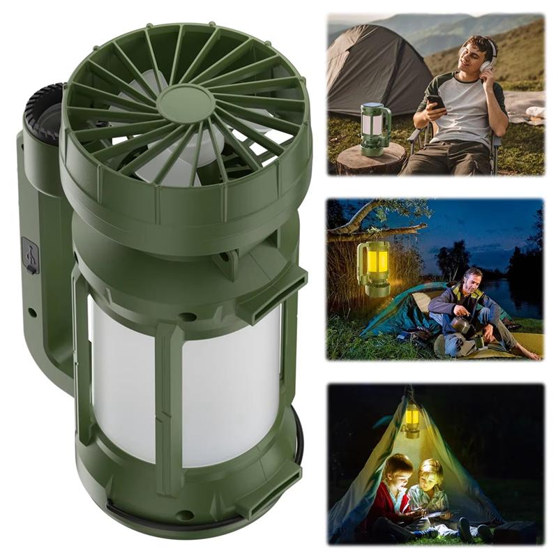 A74E-Outdoor Camping Solar LED Lantern With Integrated Cooling Fan And Portable Flashlight - Hiking Gear