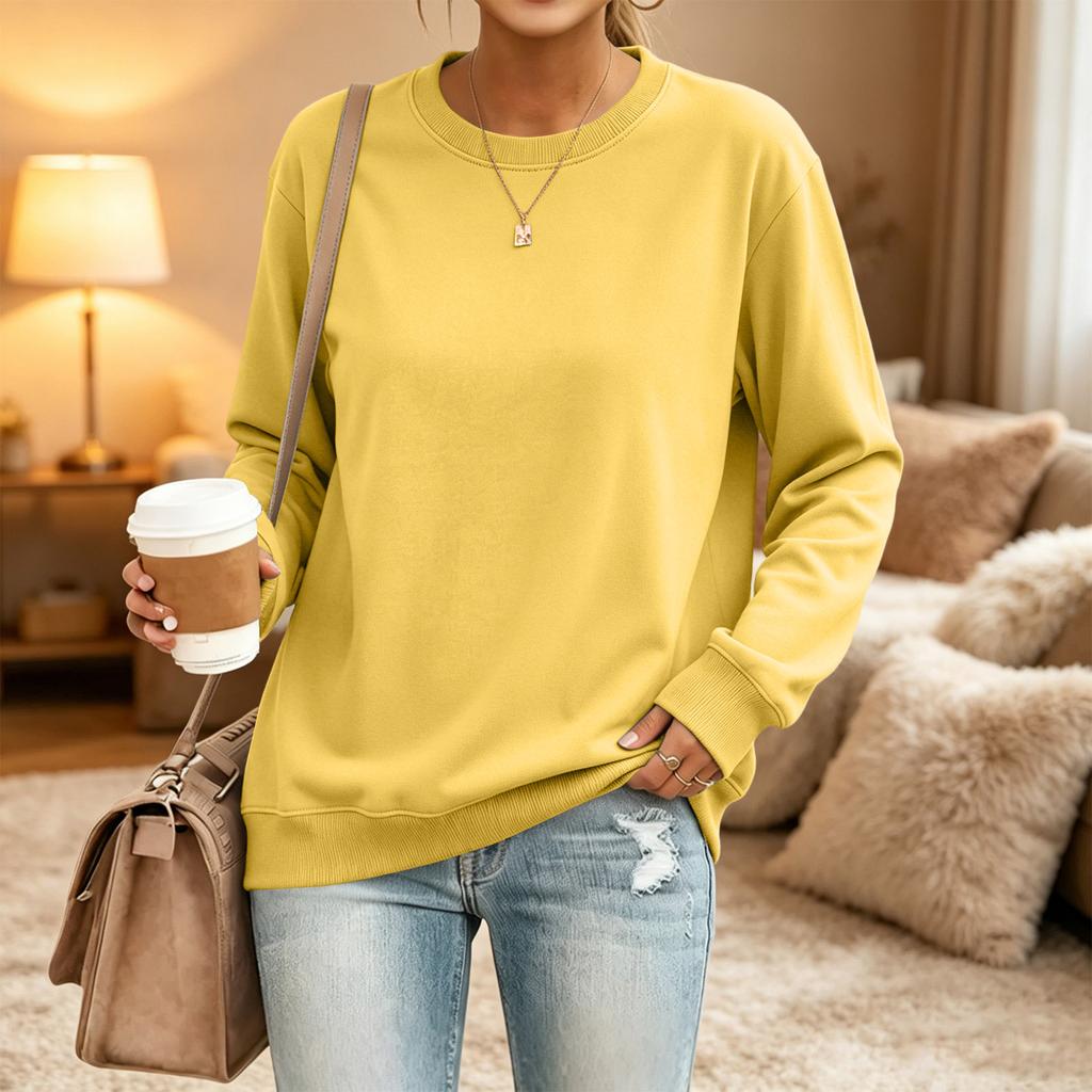 Women's Loose Fit Neck Long Sleeve Sweatshirt Pullover Casual Top