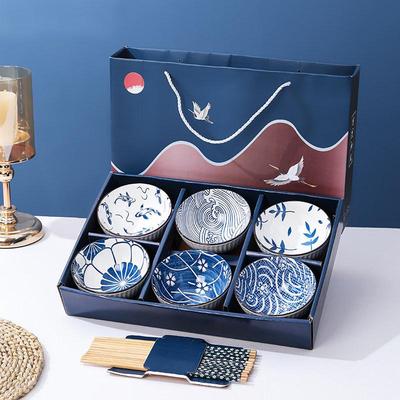 Japanisches Keramik-Reisschüssel- und Essstäbchen-Set - Kreatives Geschenk mit Schüssel und Teller in Geschenkbox-Verpackung