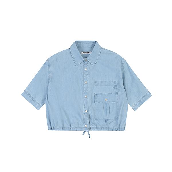 Jambangee Women'S) Washed Denim Short Sleeve Shacket With Drawstring Hem Ao2Dsk354-Lb