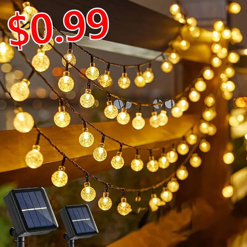 Outdoor Solar Star Crystal Globe String Lights Waterproof LED Fairy Lamps for Christmas Wedding Garden Patio Party Decoration