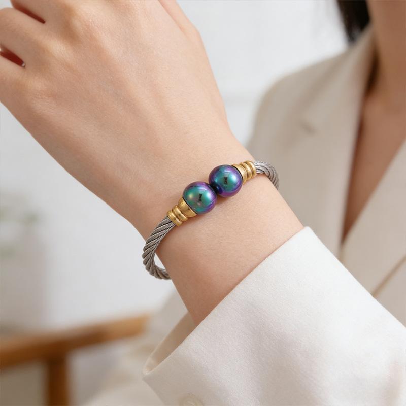 Open Steel Beads Women's Simple Bosch Style Twist Steel Wire Jewelry Bracelet
