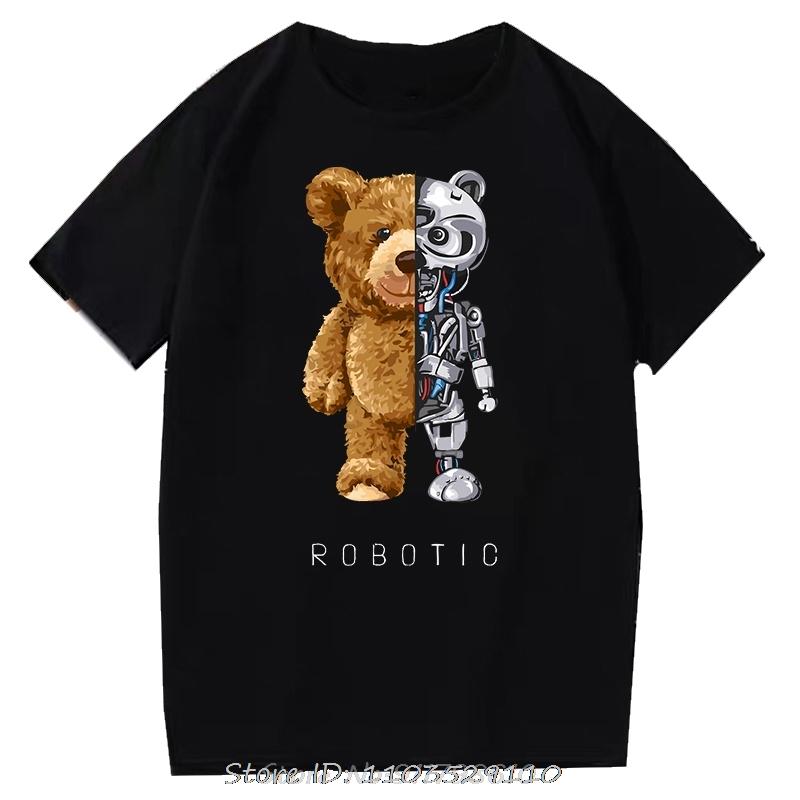 Teddy Bear Tshirt Cool Robotic Graphic Tops Harajuku Cartoon Streetwear Fitness Clothes Casual Fashion Tee Roupas Masculinas