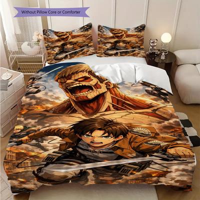 Attack Titan Epic Battle Threepiece Set 1 Duvet Cover 2 Pillowcase Without Core Duvet Cover And Pillowcase Soft And Comfortable