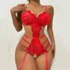 Lingerie Sexy Costume Female Crotchless Bodysuits Underwear Women Lace Sling Patchwork String Sheer Bra Set