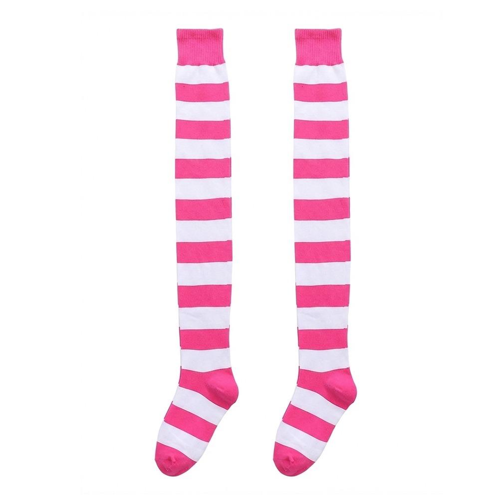 

1 Pair Multicolor Stripe Stockings Thigh High Knitted Cotton Over The Knee Socks Cosplay Prevent Odor Long Socks Girl Women 35-39