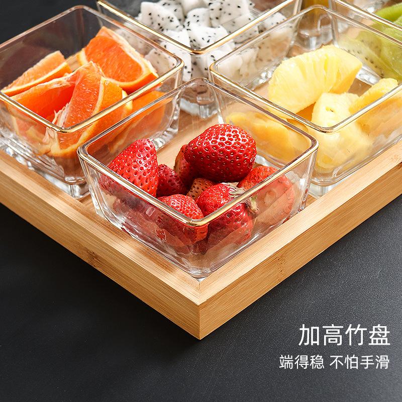 Nordic Transparent Square Plate Glass Household Fruit Snacks With Tray Plate Divided Dried Fruit Platter