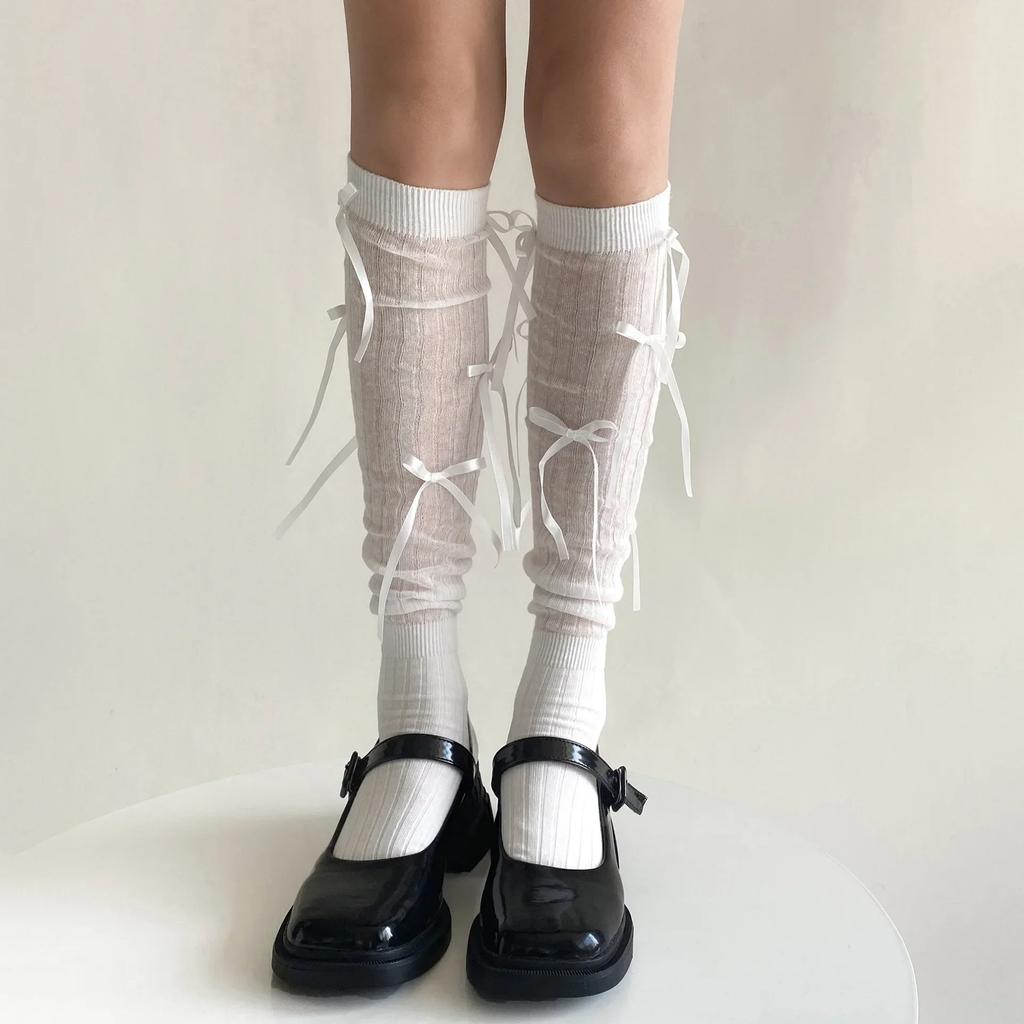 New Kawaii Bowknot Knee High Socks Thigh High Stockings Cute Long Socks Stockings Women Lolita Jk Japanese Style Thigh High Sock