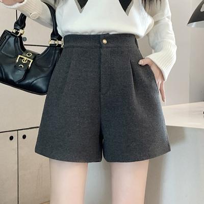Shorts Damen Winter Neu Hohe Taille Weites Bein Hosen Einfarbig Stiefel Einfache Freizeit Hosen