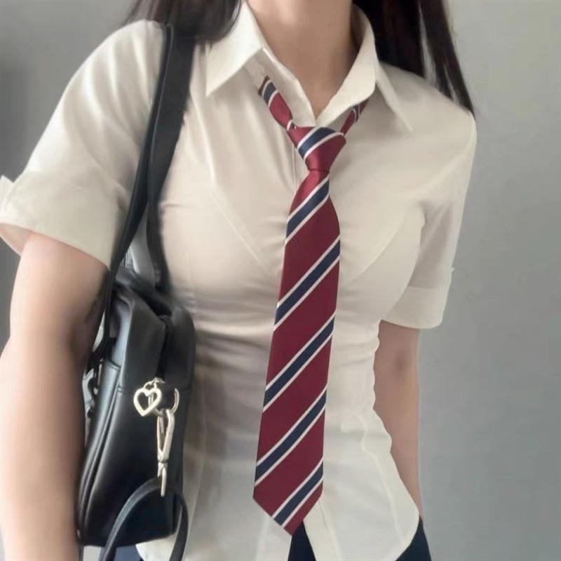 Women's Slim-Fit Waist-Cinching Academic Style White Shirt - Long/Short Sleeves, Ideal for Autumn/Winter
