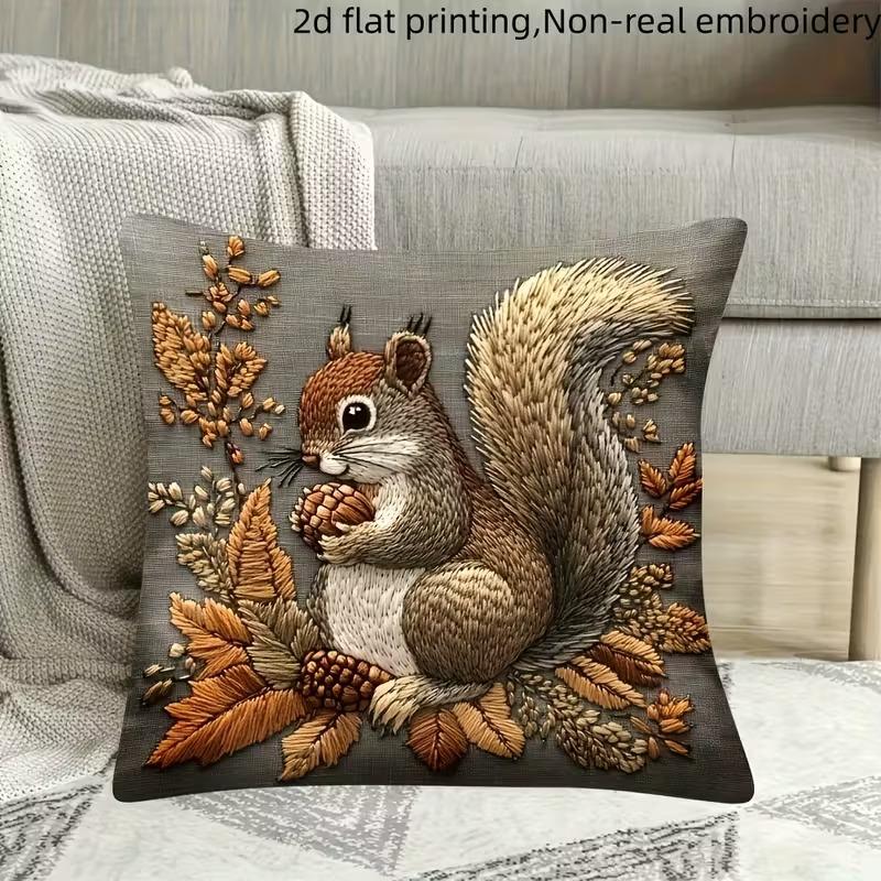 Cute Animal Print Pillowcase with Floral Elements for Sofa Cushion