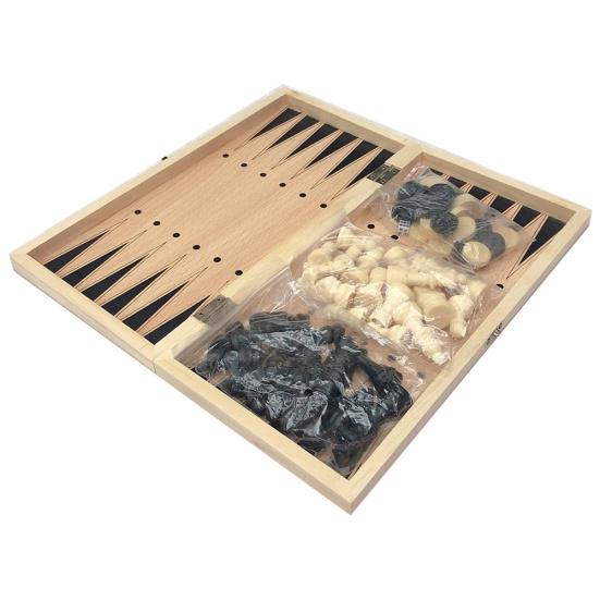 Scacchiera Pieghevole 3 in 1 in Legno, Dama, Tavola da Backgammon, Gioco da Tavolo