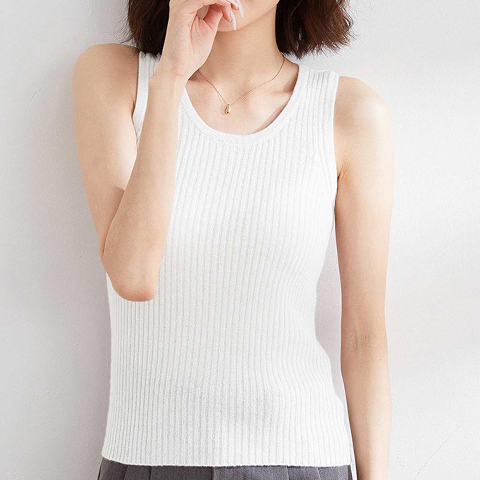 

Женский повседневный модный однотонный вязаный свитер без рукавов с круглым вырезом и внутренней частью, топ-майка, свитер XL белый