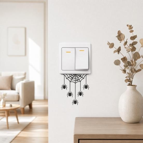 jijijing Halloween Spider Web Light Switch Sticker, Upside Down Decal, Removable Decals, PVC Waterproof Wall Art for Home Bedroom Living Room Entrance