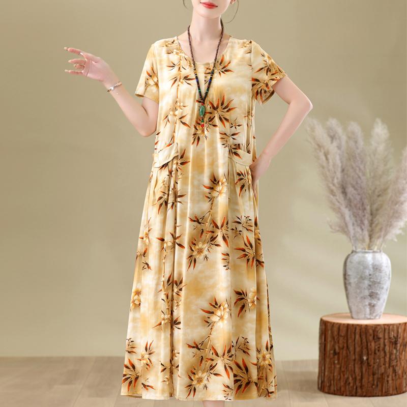 Elegant Woman Summer Dress Casual Loose Short Sleeve Long Dresses Plus Size Woman Clothing