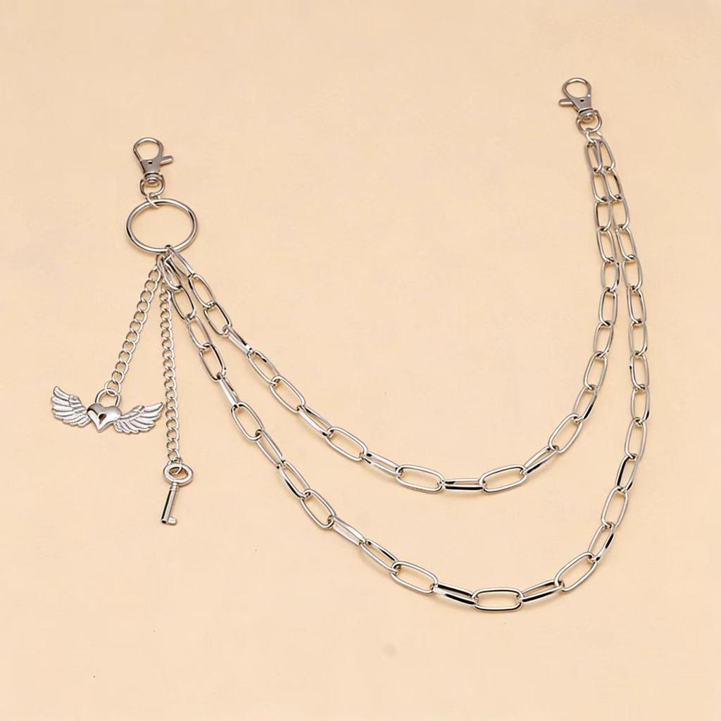 European Retro Metal Heart Wings Pendant Waist Chain - Unisex Punk Hip Hop Jeans Accessory