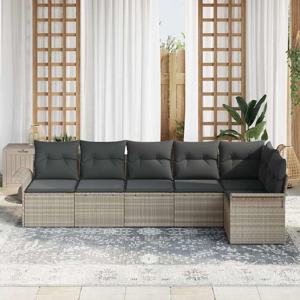 Garden Sofa Set with Cushions 6 pcs Light Grey Poly Rattan