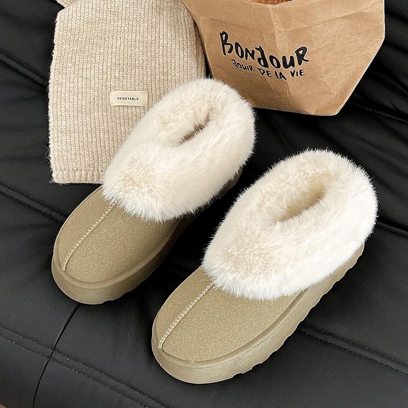 Mode Bottes pour femmes Chaussures plates rondes pour femmes Chaussures à enfiler Plateforme Cheville Peluche courte Femme Bottes de neige Extérieur Antidérapant Garder au chaud Chaussures