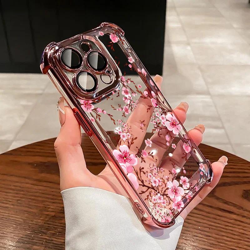 Case For RENO 15F 15 Pro 5G 14F 13F 11F 12F 14 13 11 12 10 Pro Plating Daisy Flowers Shockproof Soft Transparent Cover