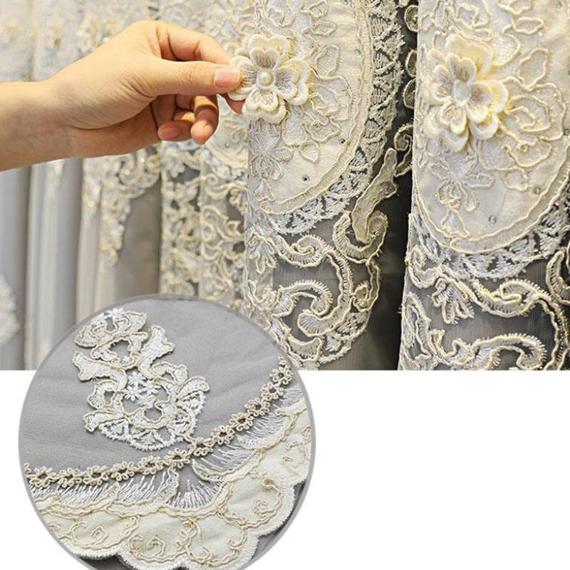 Cortinas Blackout Cortinas Europeias de Camada Dupla Fio Sala de Estar Quarto Blackout Luxo Bordado em Relevo Varão de Cortina