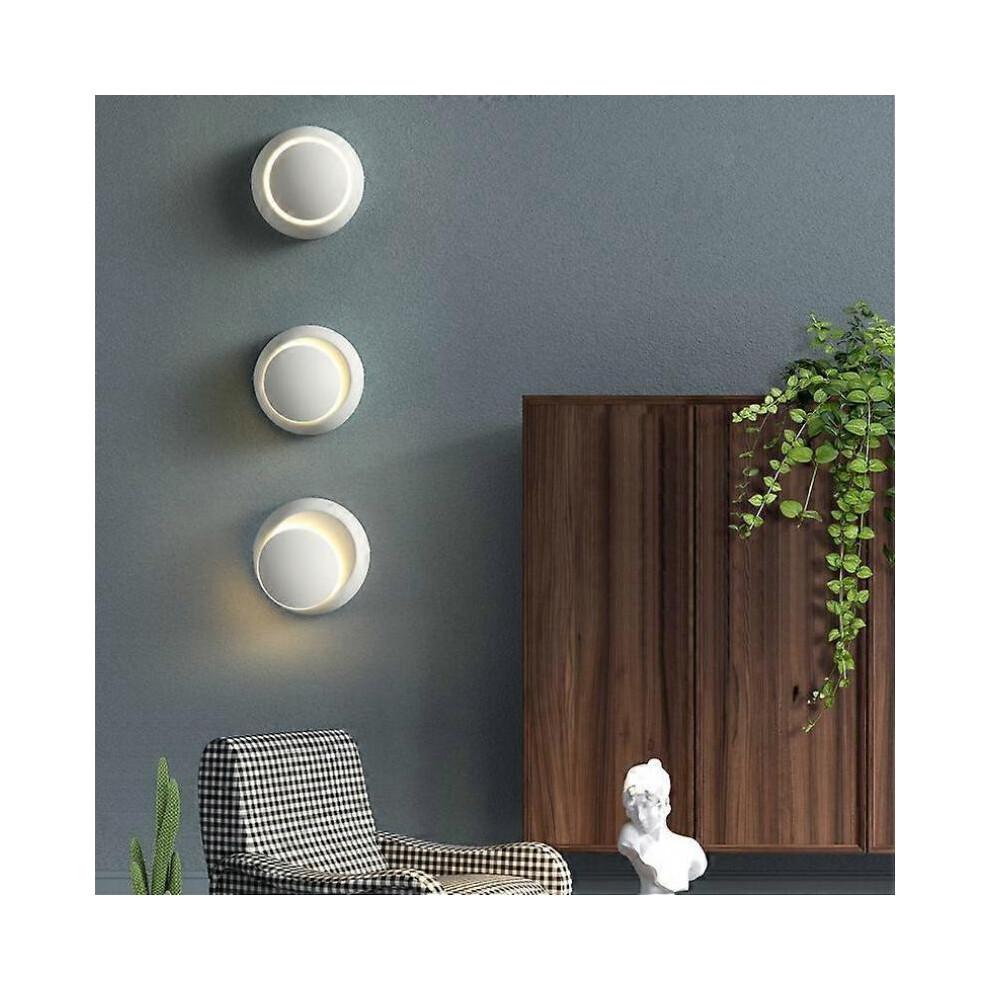 (Black indoor,White light)360 Degree Rotating Round Wall Lamp Living Room Stair Decoration