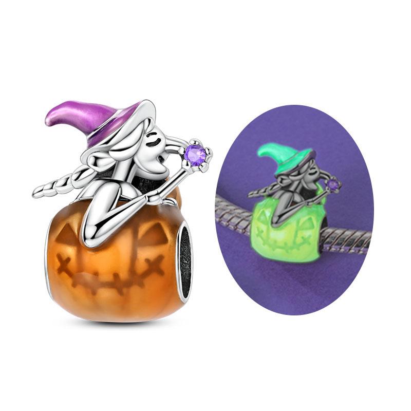 Original Copper Halloween Charm Bead Pendant Skeleton Witch Bat Pumpkin Charm Fit Bracelet Halloween Jewelry Gift