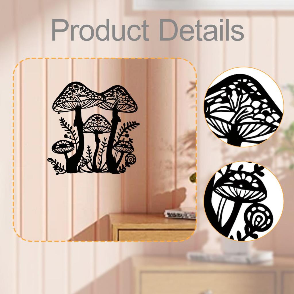 Mushroom Metal Wall Art Decoration Plant Iron Craft Silhouette Black for Home Hotel