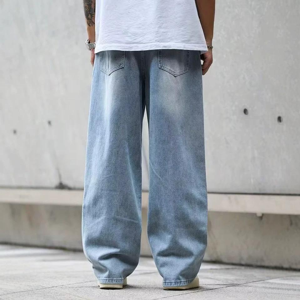 American high street wide-leg straight jeans men's washed old loose summer new thin trousers