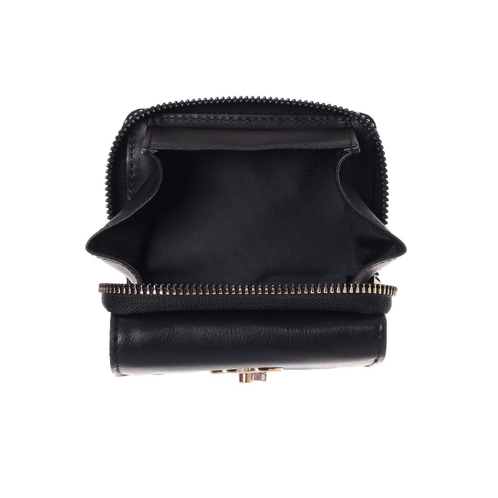 Coboca+ WC25147 Amelis Women's Wallet, Black Leather, with Heart-Shaped Lock, Ribbon Detail, Six Card Slots, and Coin Purse, 9 x 10 x 3 cm (Black)