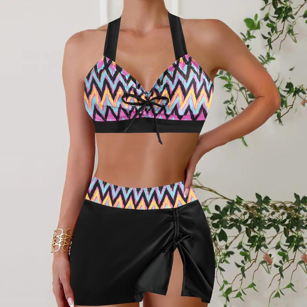 Plus Size Women Fashion Sexy Round Neck Impact Force Blue Bikini Set Slim Fit Beach Swimsuits Two Piece Set