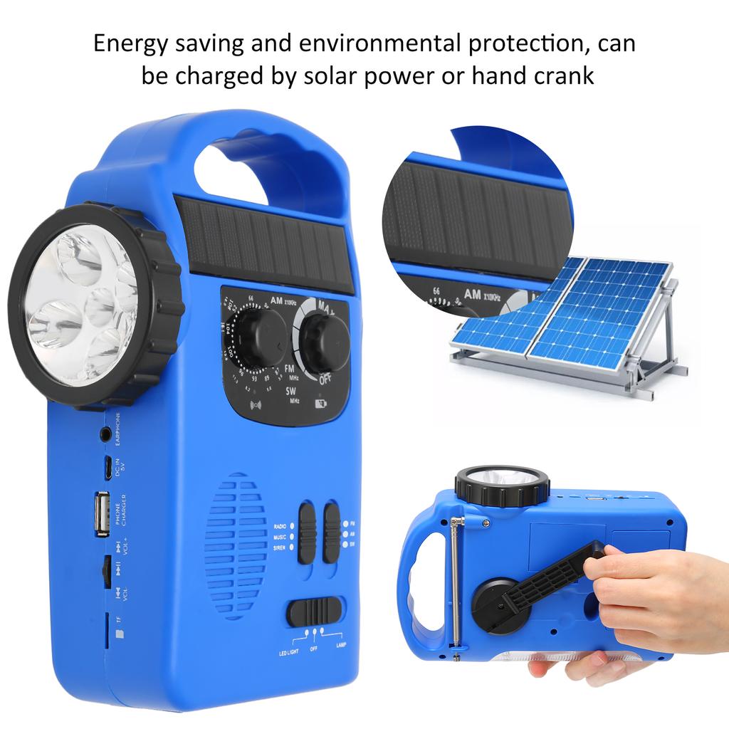 Hand Crank Solar Radio AM FM SW Emergency Radio with LED Flashlight Reading Light MP3 Player for Outdoor Camping