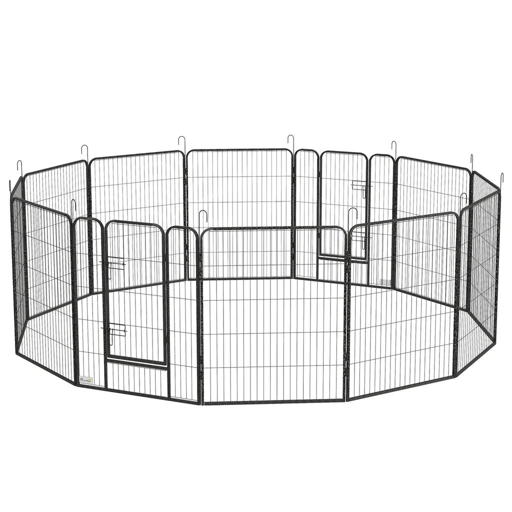 PawHut 12-Panel Folding Puppy Playpen with 2 Doors, Steel Panels 80 x 100 cm Each, Grey